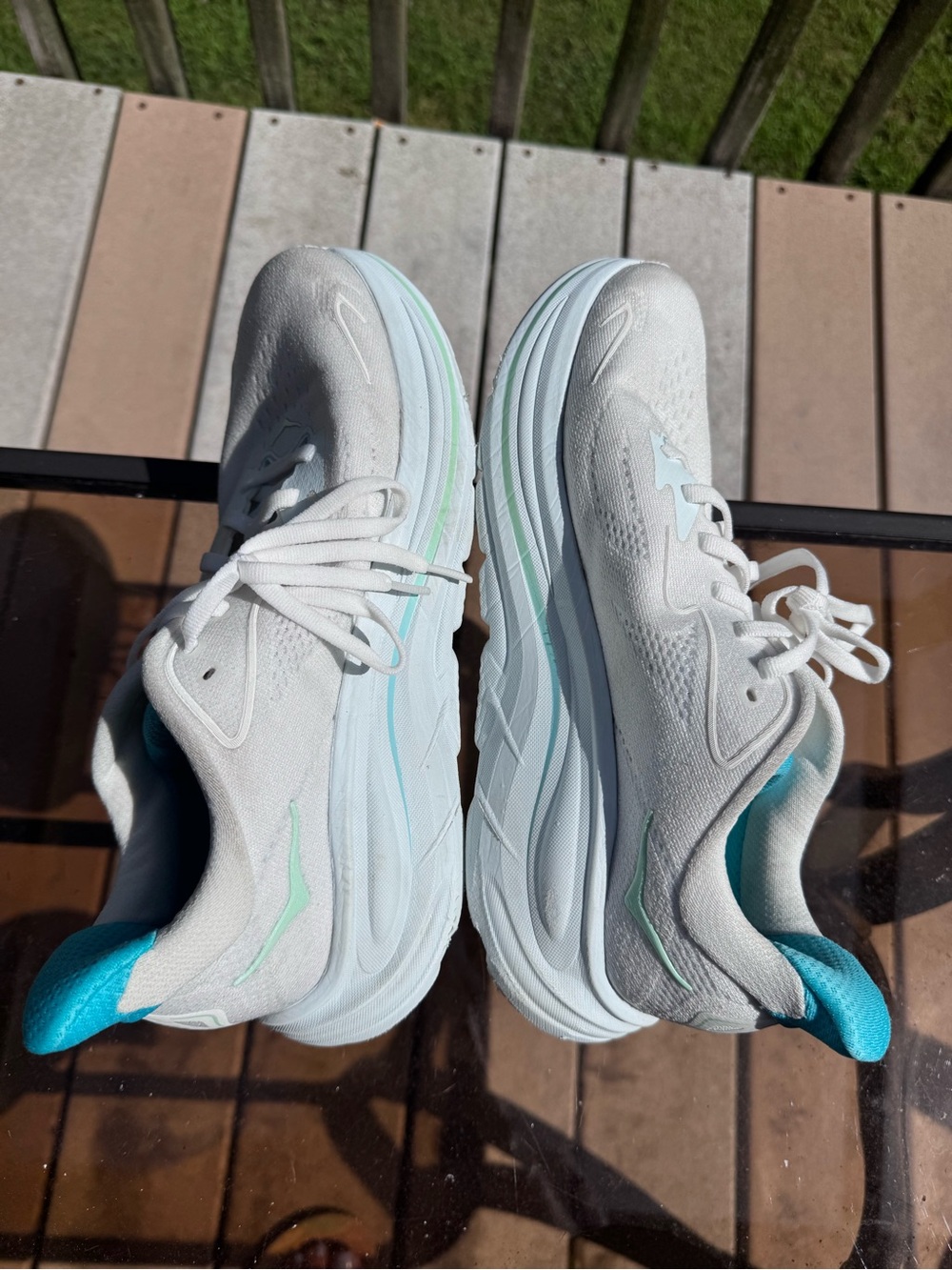 Hoka Women's White Running Sneakers with Teal Interior - Picture 7 of 7